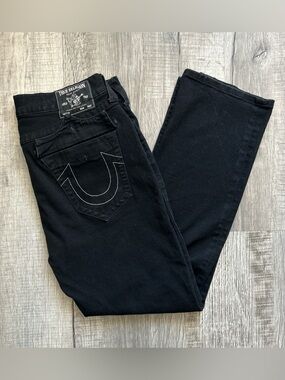 True Religion Jeans Ricky Flap Relaxed Straight Black Denim